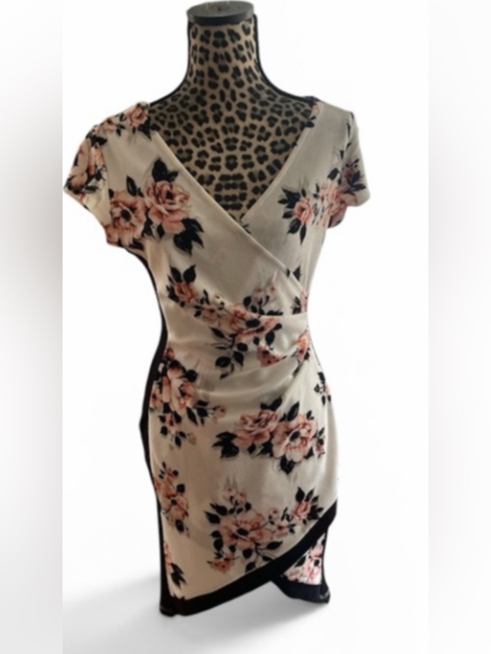 Almost Famous Beige Maxi Dress with Pink Floral Print